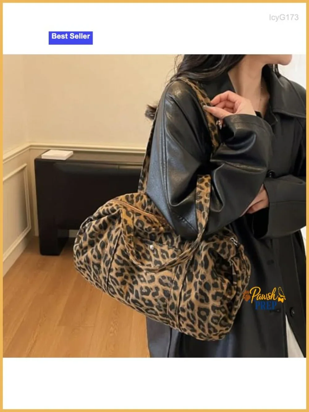 Y2K Leopard Print Nylon Shoulder Bag Retro Boston Barrel Purse Commuter Travel